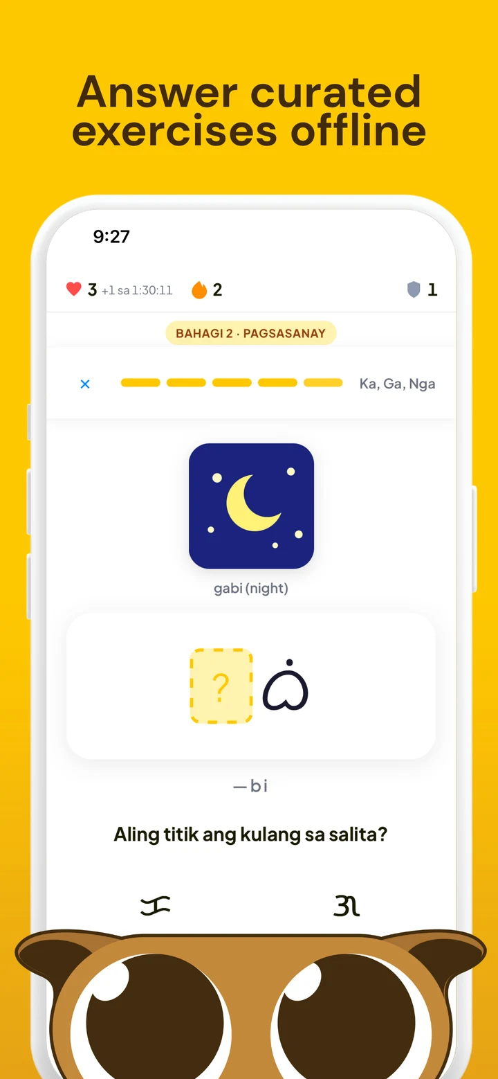 Answering a curated Baybayin exercise offline in Kada